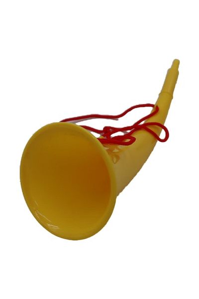 dalimag Curved Horn, Vuvuzela, Corn Type, for Parties, Events, Yellow, Yellow Tip, 27 cm