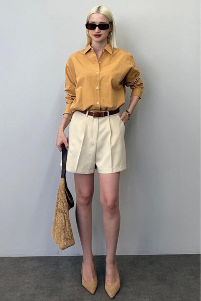 Madmext Оувърсайз риза Mad Girls Camel MG1369