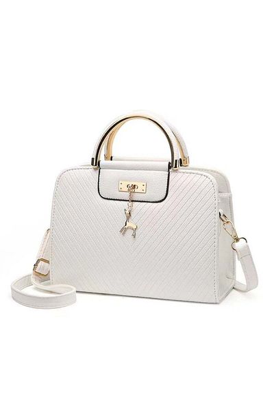 huitich Elegant Women’s Handbag 26x11x20 cm PU Leather Satchel with Deer Charm, White