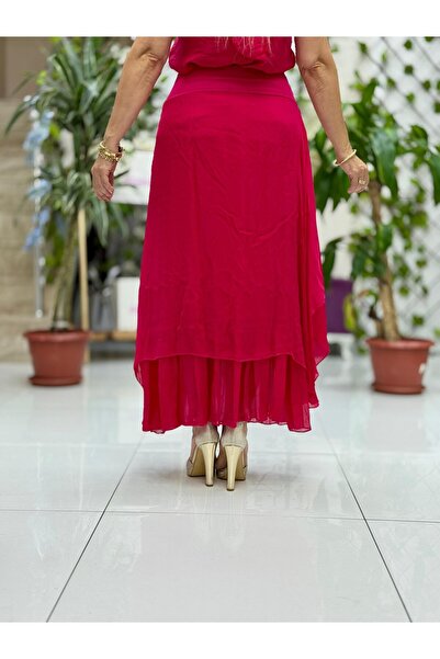 Punta Otantik Ls79796 Front Tie Italian Silk Skirt Fuchsia