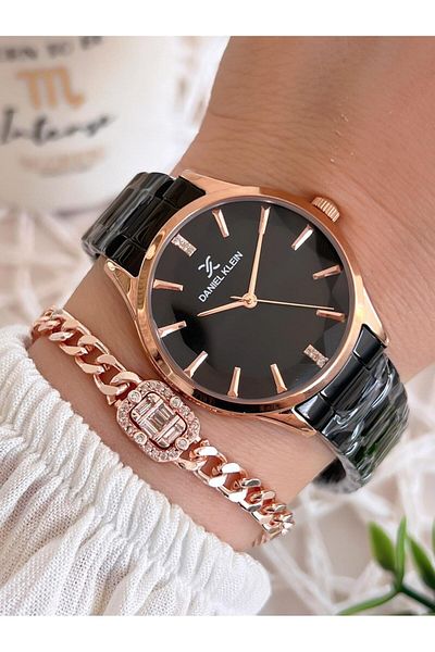 Daniel Klein Steel Cord 3 Atm Water Resistant Special Design Women Wrist Watch+Bracelet Vs.Blkt.0493