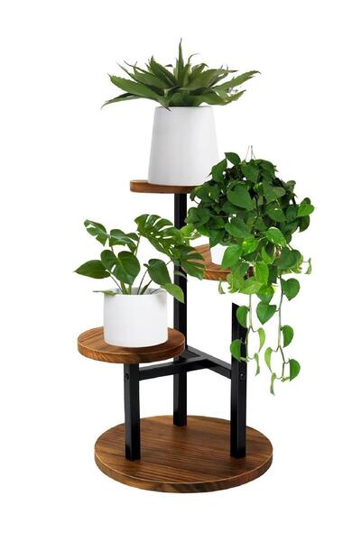 MAVİ TREND Çiçeklik 3 Raflı Saksılık Dekoratif 3 Raflı Çiçeklik Metal Doğal A...