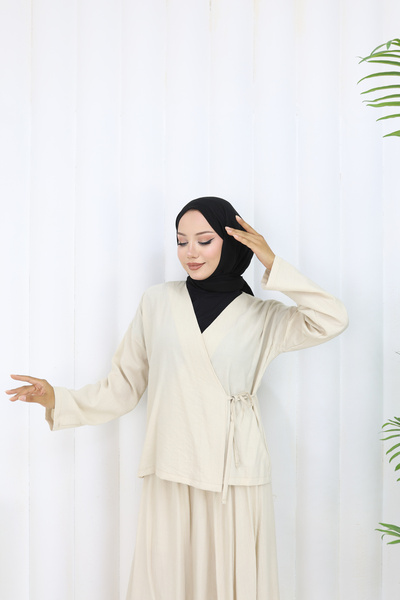 ALLMİRA FASHION Side Tie Kimono Skirt Hijab Double Set