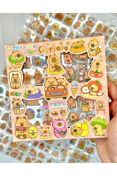 ZeCo Collection 4 Compartments 100 Sheets Capybara Pattern Transparent Pet Sticker Waterproof Cute Friends Journey with