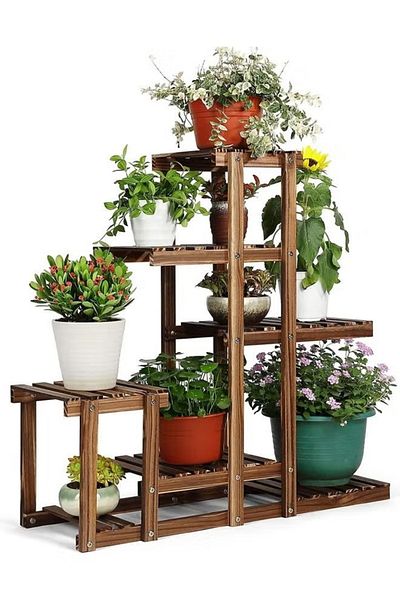 rexa Wooden Plant Rack Stand – Brown – Multi-Tier Display Shelf for Indoor & Outdoor Use
