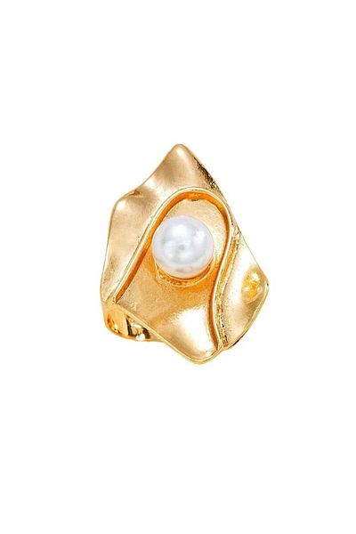 huitich Statement Pearl Ring with Gold Color Tone Finish