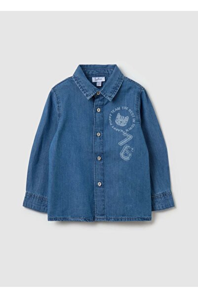 Ovs قميص جينز بطبعة نمر وكتابة