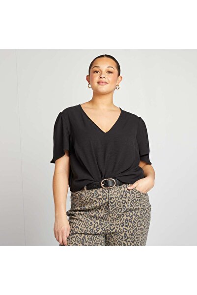 KIABI بلوزة سوداء بأكمام قصيرة سادة