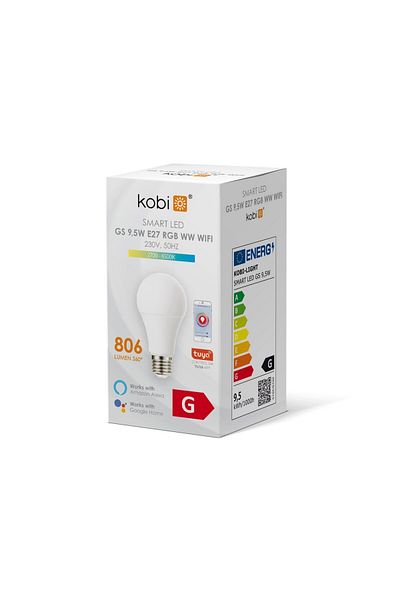 Kobi 9.5w Led Smart Bulb, E27, Rgb Cct, 806 Lm, Voice Control And App, Energy Class F