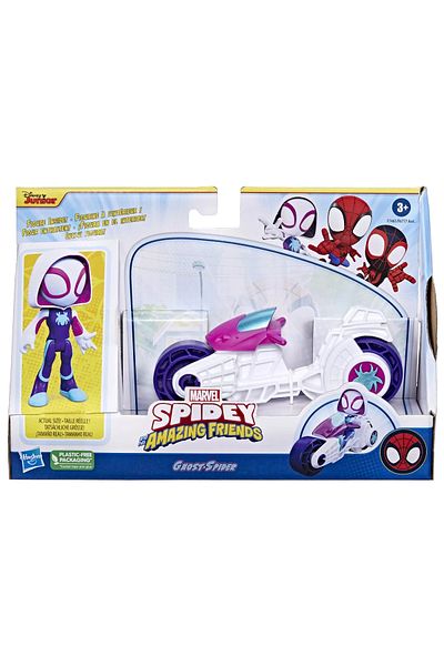 SPIDERMAN SPIDEY EXTRAORDINARY FRIENDS MOTORCYCLE SET AND GHOST SPIDER FIGURE 10CM