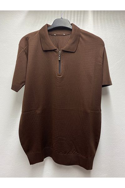 Şen Cold Yarn Washing Short Sleeve Waist Rubber Detail Polo Collar Dad Young T-Shirt