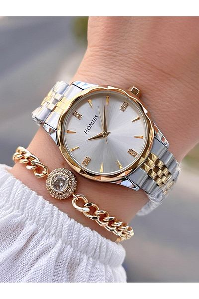 Homies Steel Cord 2 Years Warranty 30 Mt Water Resistant Women Wrist Watch+Bracelet Hm.33S01.3
