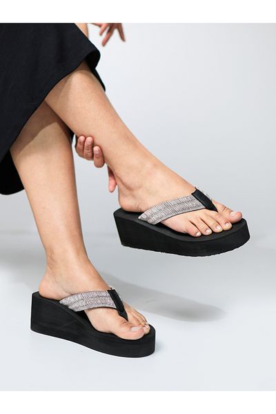 HANOX Lilly High Platform Heel Black Women's Flip Flops Beach Slippers Flip Flops (6.0) cm