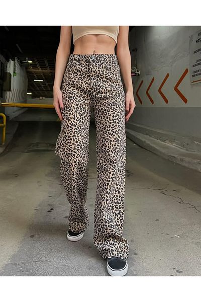 KOTOLOG Women's Leopard Lycra Baggy Pipe Leg Trousers Jean