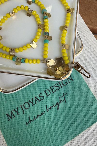 My Joyas Design Bronze Tip Flower Yellow Crystal Necklace 50cm
