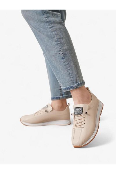 Tomato Bags Women's Faux Leather Skin Beige Skin Color Rubber Laced Orthopedic Sole Casual Sports Shoes