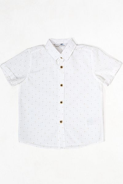 ASG TEKSTİL White Color Beige Drop Patterned Short Sleeve Children's Shirt