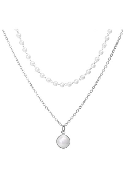 huitich قلادة أنيقة من اللؤلؤ متعدد الطبقات باللون الفضي