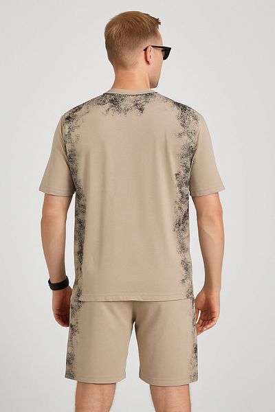 FRANCO RENZO Beige Panel Printed Basic Men's Shorts Set