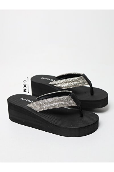 HANOX Lilly High Platform Heel Black Women's Flip Flops Beach Slippers Flip Flops (6.0) cm