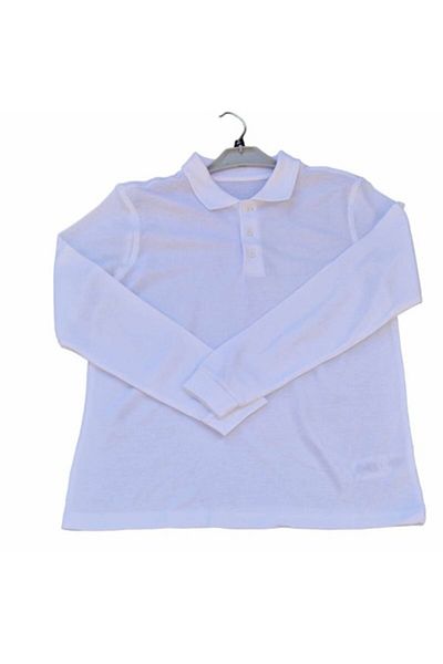 OEM School blouse with long sleeves, boys, polo type, white