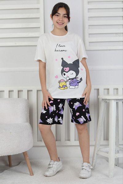 YUMİYUMM Girl's Character White-Purple Shorts Set