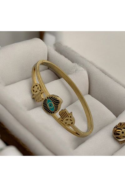İNN JEWELLERY Steel Handcuff Bracelet Tarnish-Free Antiallergic Hand of Fatima Figured (2 Years Importer Guaranteed)