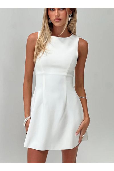 OLSAMODA Women's Sleeveless A-Cut Mini Size Atlas Fabric Engagement Wedding Invitation Dress