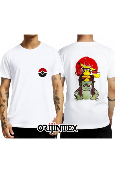FG KONNİCHİWA Pokemon Naruto Pikachu Bulbasaur Μπροστινό Πίσω Μπλουζάκι Unsiex με στάμπα