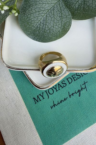 My Joyas Design Bronze White Enamel Face Ring