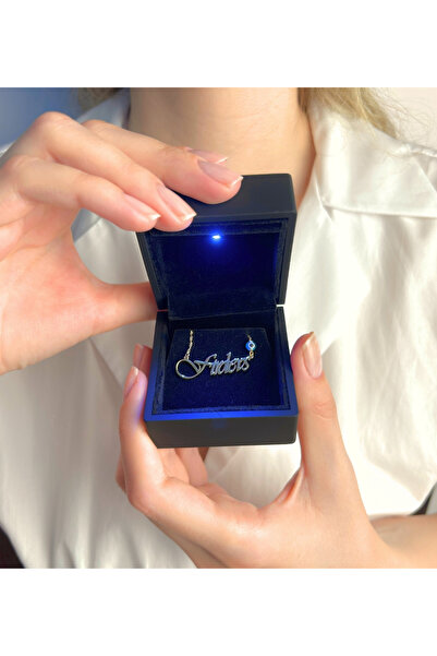 OGO SİLVER 925 Ayar Gümüş Altın Kaplamalı Kişiye Özel İsimli Kolye ( Işıklı K...