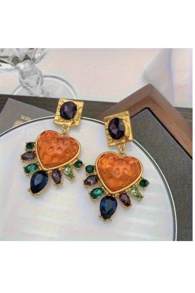 mos&more Marka Küpe, Turuncu Boncuklu Hafif Kadın Küpe