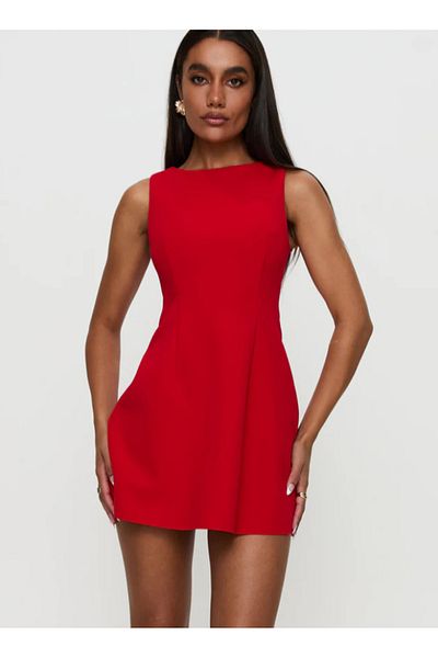 OLSAMODA Women's Sleeveless A-Cut Mini Size Atlas Fabric Engagement Wedding Invitation Dress