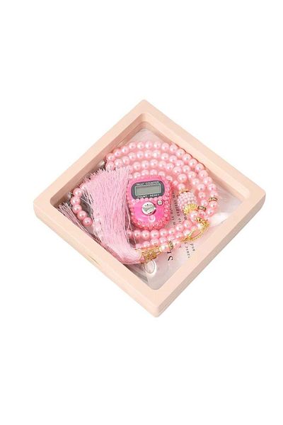huitich Digital Elegance 99 Glass Bead Tasbeeh Gift Set with Digital Counter Pink
