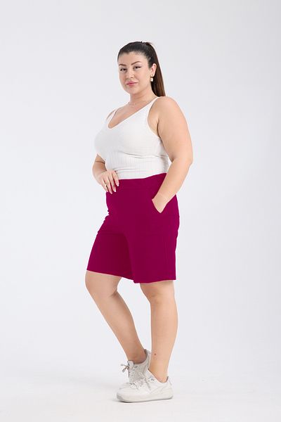 Gül Moda Pantaloni scurți din țesătură elastică în talie fucsia pentru femei G122-4