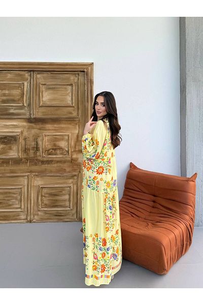 PREMİER VİE Tested Dress Yellow Color Mira Pattern Viscosse Dress