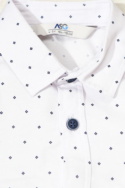 ASG TEKSTİL White Color Navy Blue Dot Patterned Short Sleeve Children's Shirt