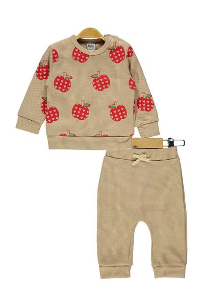 Hafez Kids Combed Cotton Waffle Strawberry Printed T-Shirt and Trousers Double Set