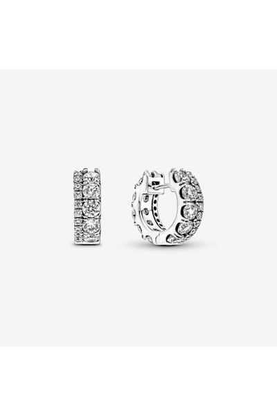 Pandora Round pave earrings with double circle Zirconia and 925 Silver