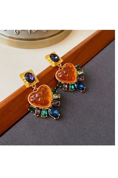 mos&more Brand Earrings, Lightweight Women's Earrings with Orange Beads