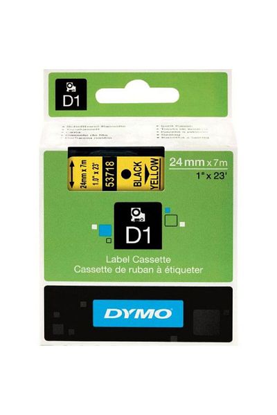 PUUN Dymo D1 53718 S0720980 24 mm Black Text Ribbon Label Cassette to Compatible Yellow Label