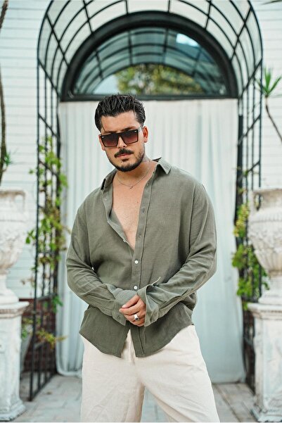 OUTFİT MAN Κανονικό Πλεκτό Πουκάμισο Χακί