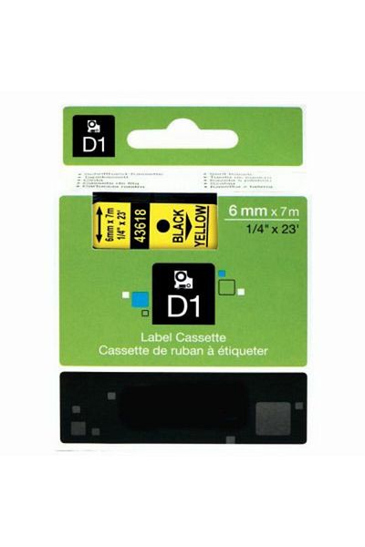 PUUN Dymo D1 43618 S0720790 6mm Black Text Ribbon Label Cassette to Compatible Yellow Label