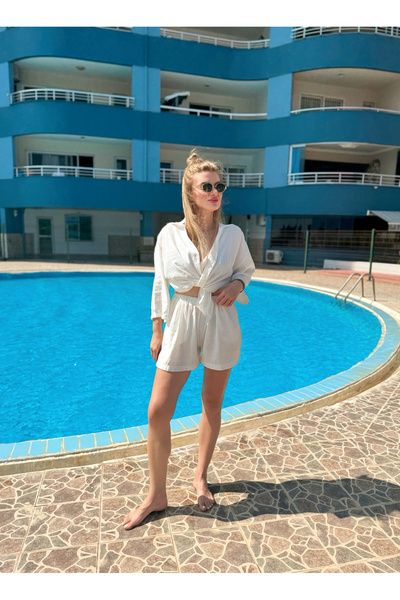 Store Premium Shirt Shorts Double Set - Ecru