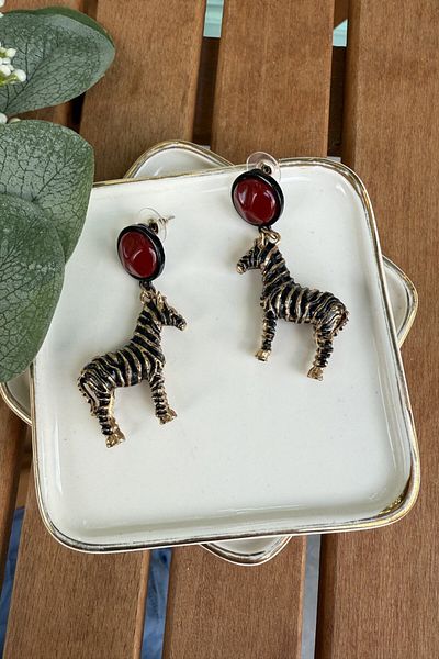My Joyas Design Zr Model Burgundy Stone Zebra Earrings