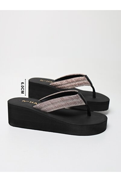 HANOX Lilly High Platform Heel Black Women's Flip Flops Beach Slippers Flip Flops (6.0) cm