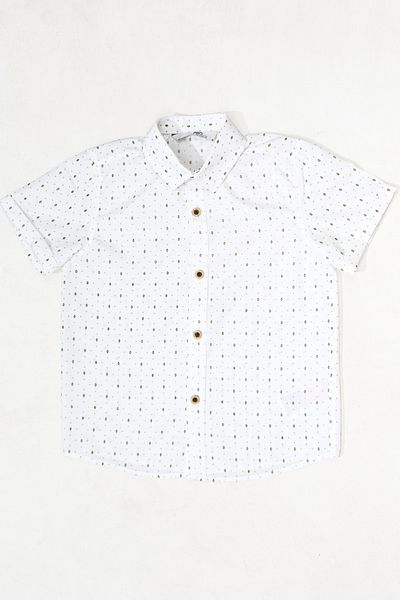 ASG TEKSTİL White Color Green Drop Patterned Short Sleeve Children's Shirt