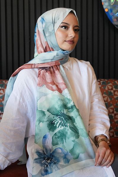 AFVENTE Magnolia Flower Pattern Çağla Soft Cotton Shawl
