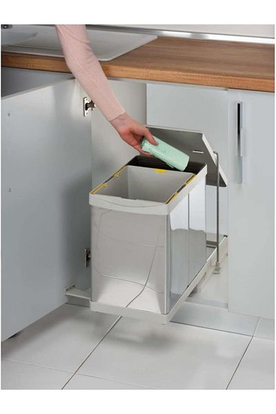 almital mobilya aksesuarları furniture accessories Pelikan 21300 Inner Cabinet Trash Can with Rails Stainless Chrome 16+1 Lt