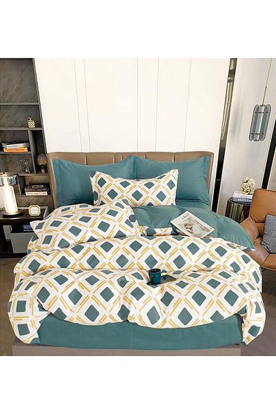 CHIRASO FINE Cotton Bedding Set, ELASTIC Sheet 180x200+25cm, Duvet Cover 200x230cm 4 Pillowcases